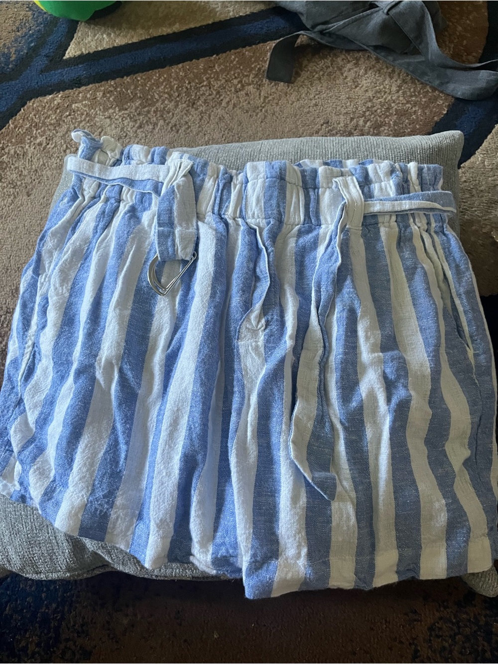 Love Tree Blue and White Striped Drawstring Bermuda Shorts